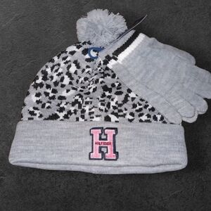 Tommy Hilfiger Girls Leopard Print Pink Beanie Pom Hat Gloves Set 8-16 Years